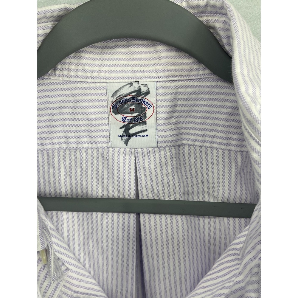 Brooks Brothers Mens The Friday Oxford Shirt Striped Button Down Purple Medium - Picture 6 of 9